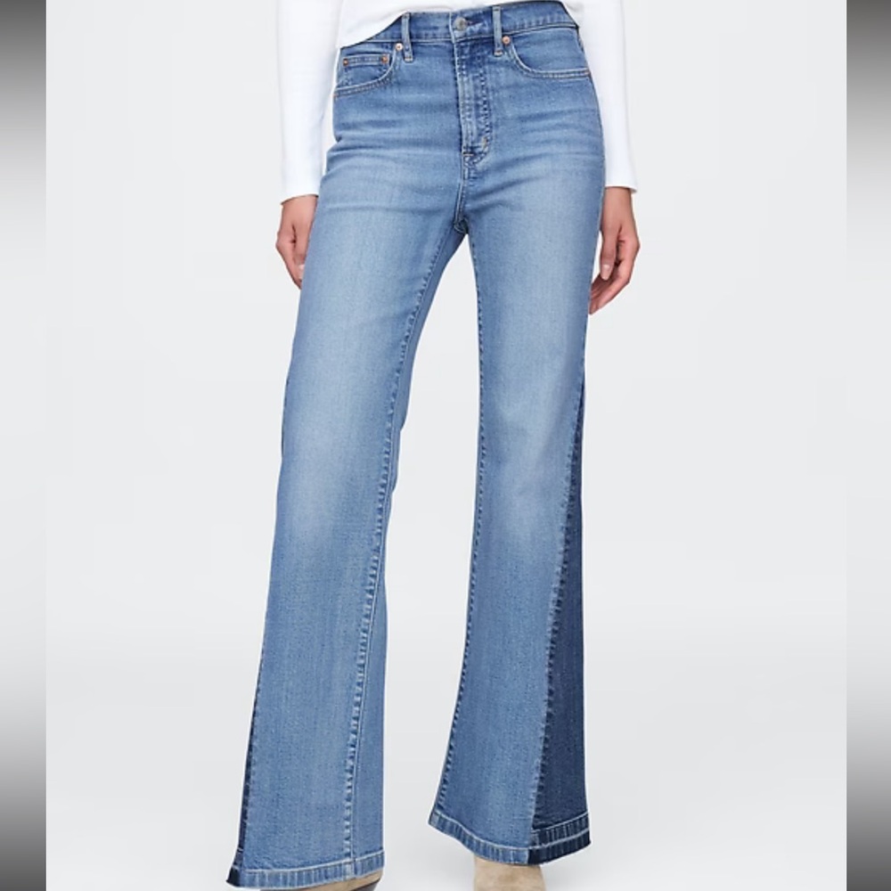 GAP 70’s High Rise Patched Flared Jeans Light Indigo Sz 31 NWOT